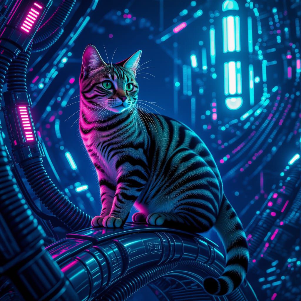 Biopunk Tabby Cat with Bismuth Textures