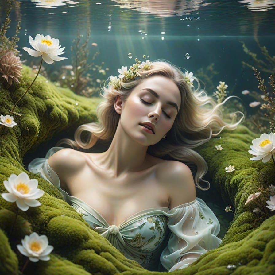 Pastel-Colored Underwater Dream Scene with Gentle Flower Blo...
