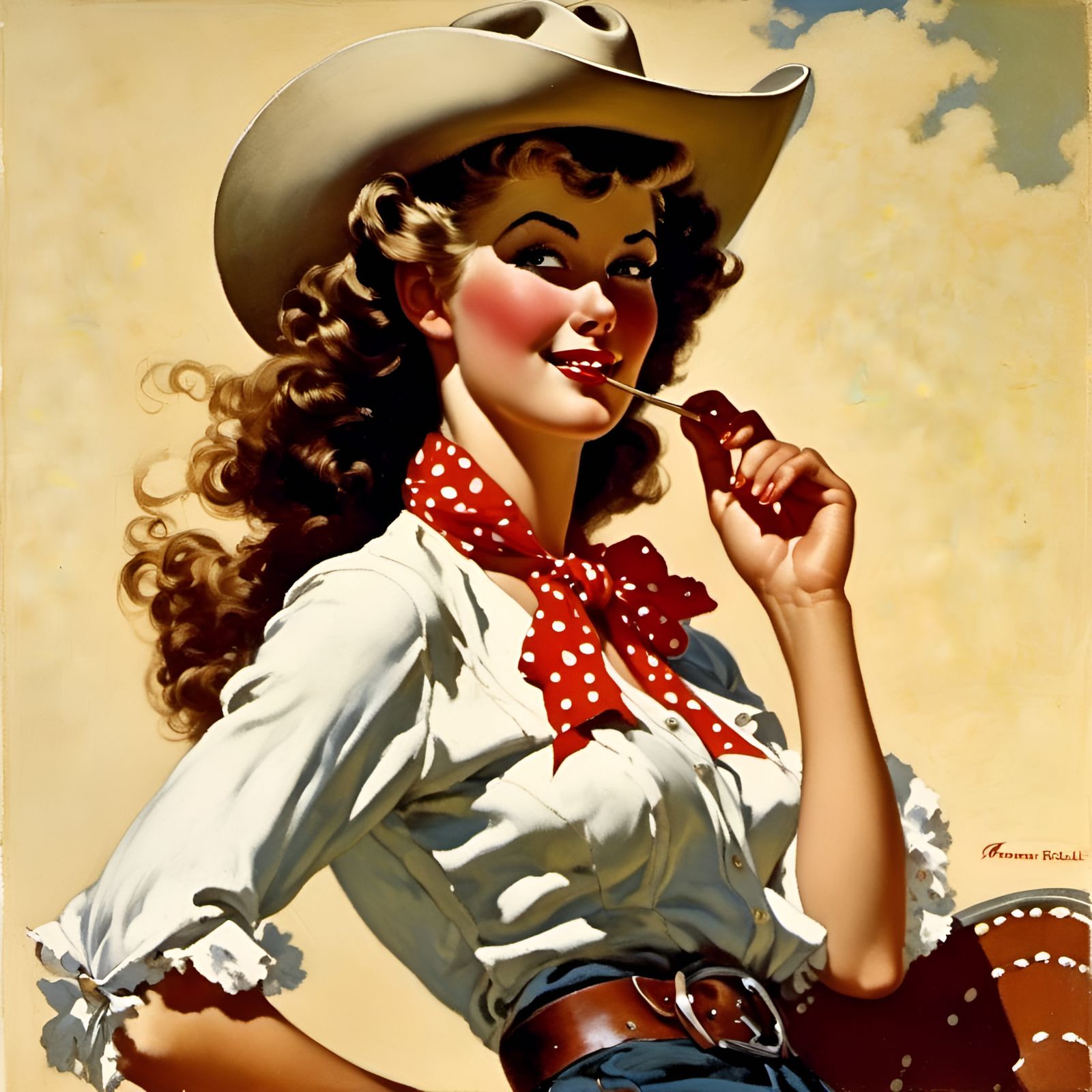 Hyperreal Cowgirl Portrait in Pin-Up Style