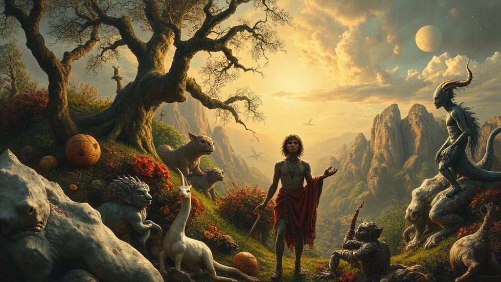 Surreal Garden of Eden in Dreamlike Oil Painting