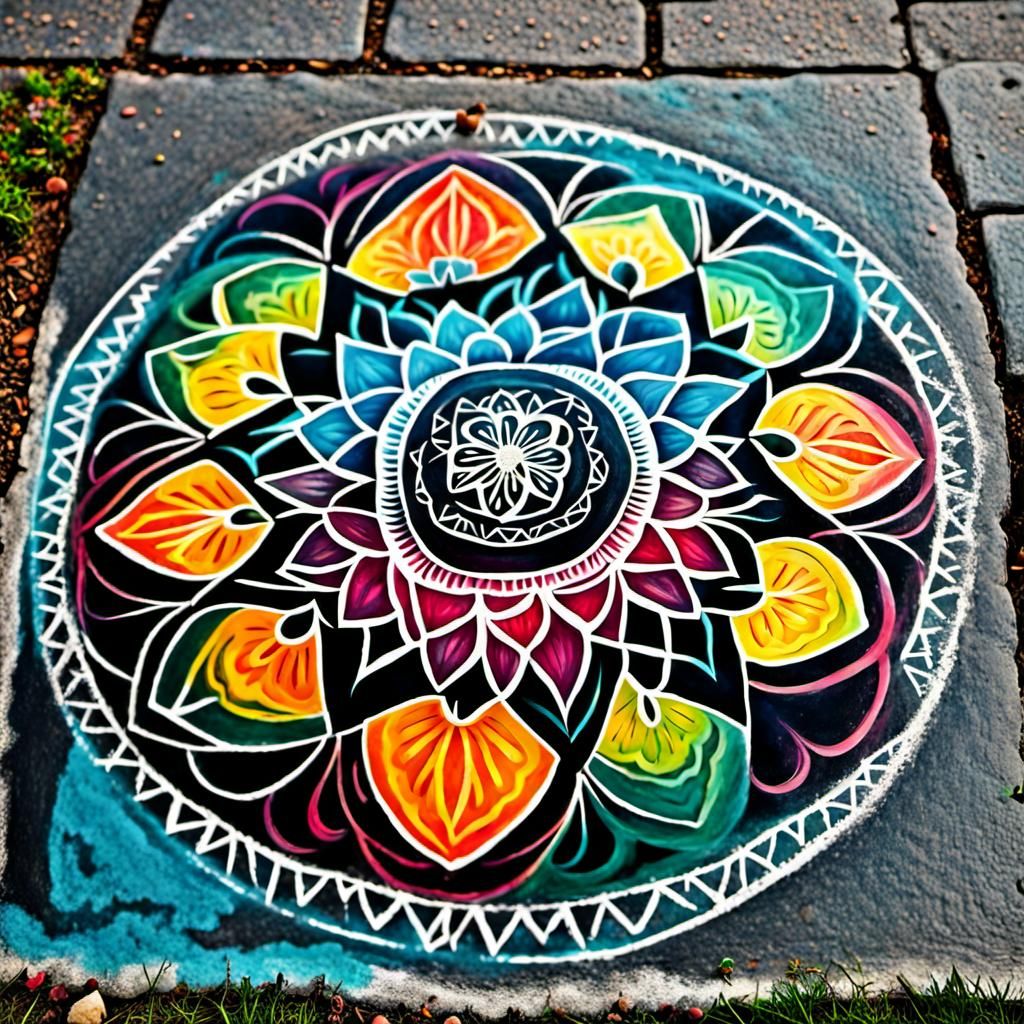 Colorful Geometric Mandala Chalk Art