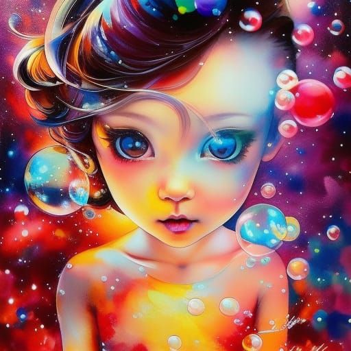 Chibi Girl Blowing Bubbles in Borderlands Splash Art