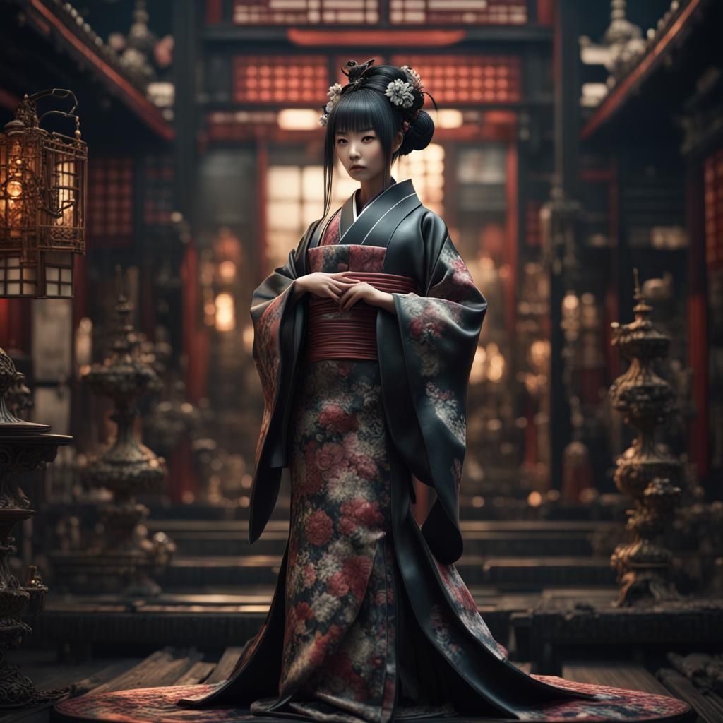 Japanese Gothic Figurine: Detailed Digital Matte Painting