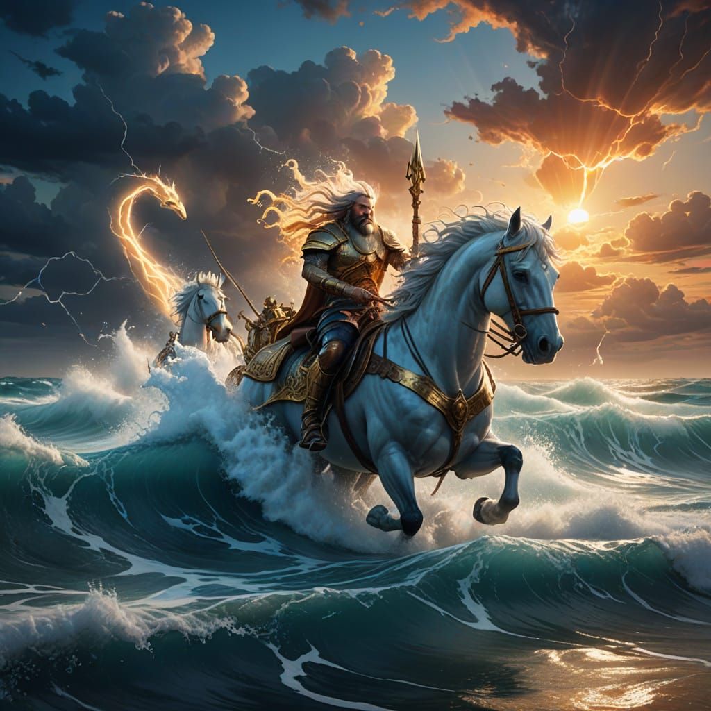 Epic Oceanic Fantasy: Poseidon's Chariot Rises in Splendid C...