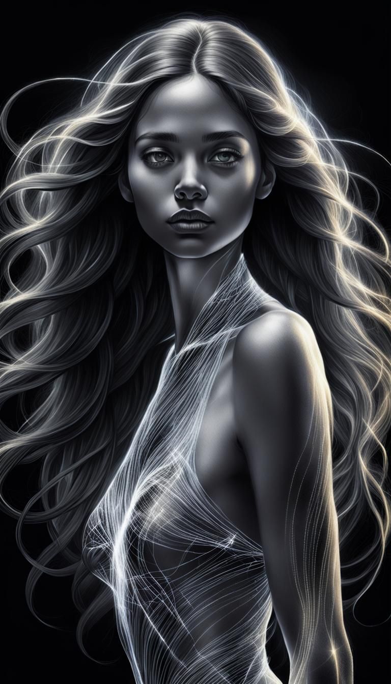 Ethereal Goddess in Radiant Pencil Sketch