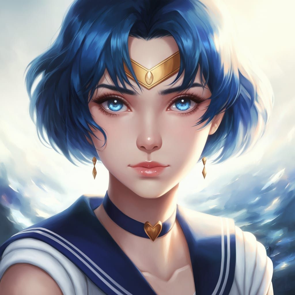 Sailor Mercury in Elegant Digital Painting