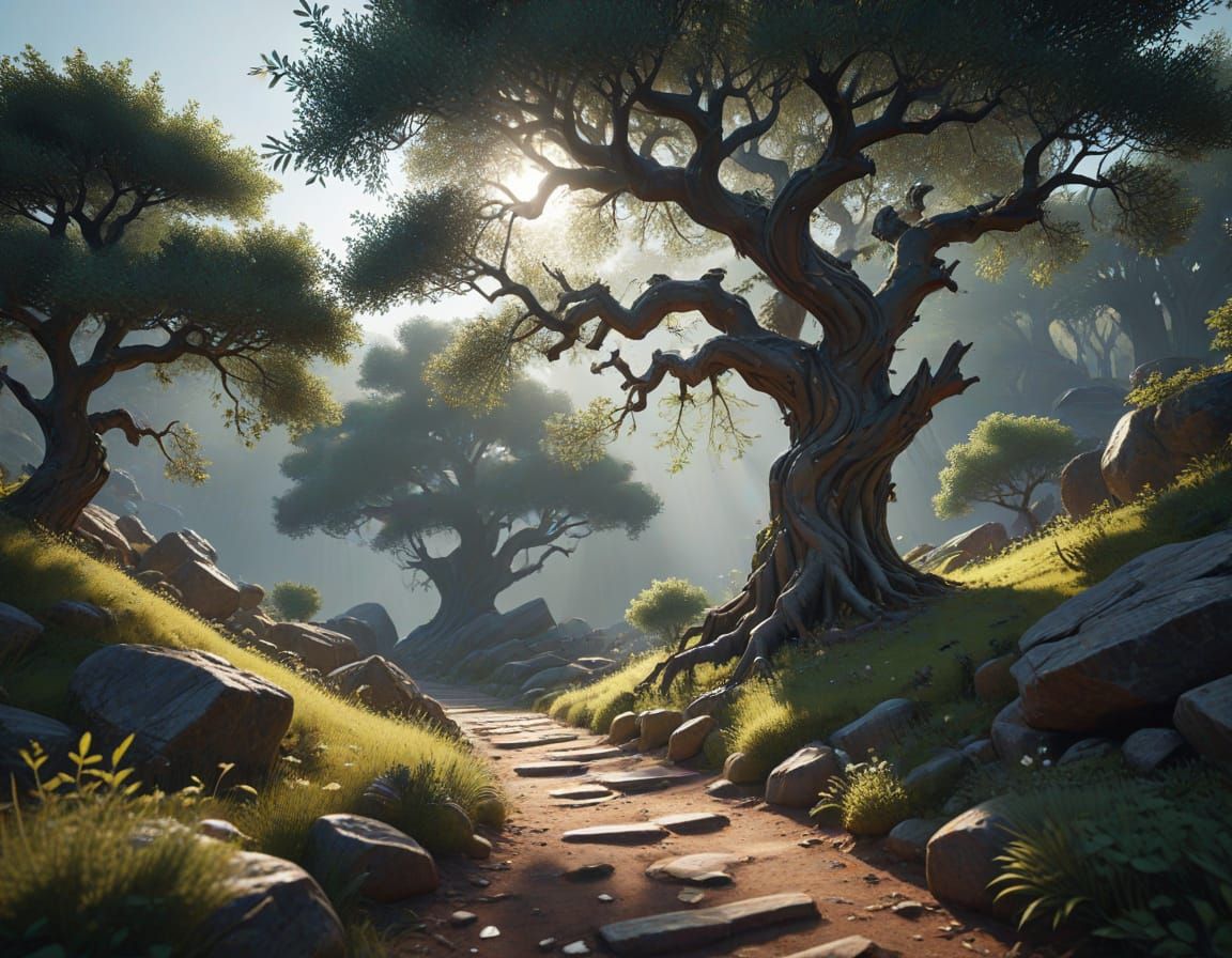 Ancient Olive Tree in 3D Anime Art