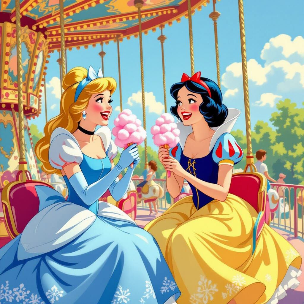 Cinderella and Snow White at Amusement Park