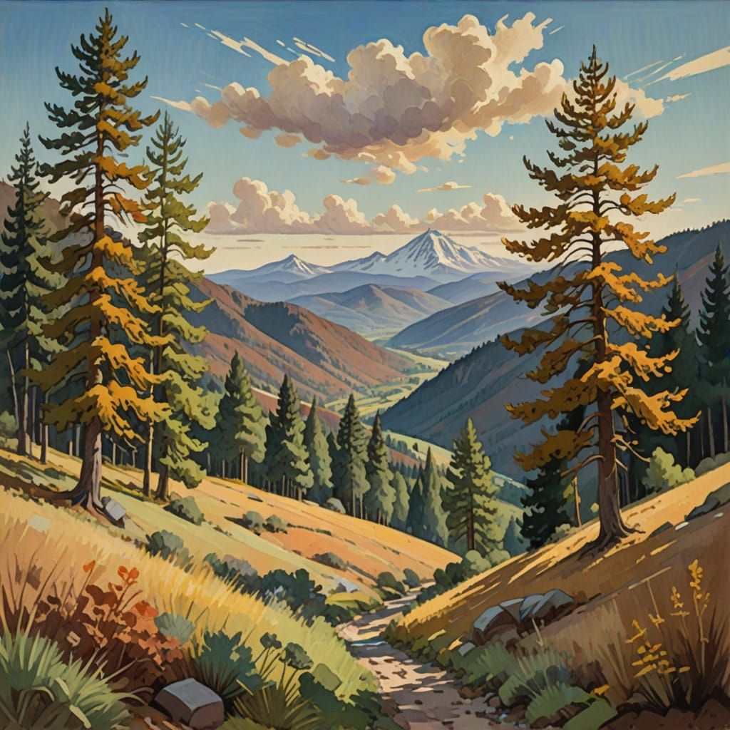 Earth-Toned Mountain Landscape in Expressive Impressionist S...