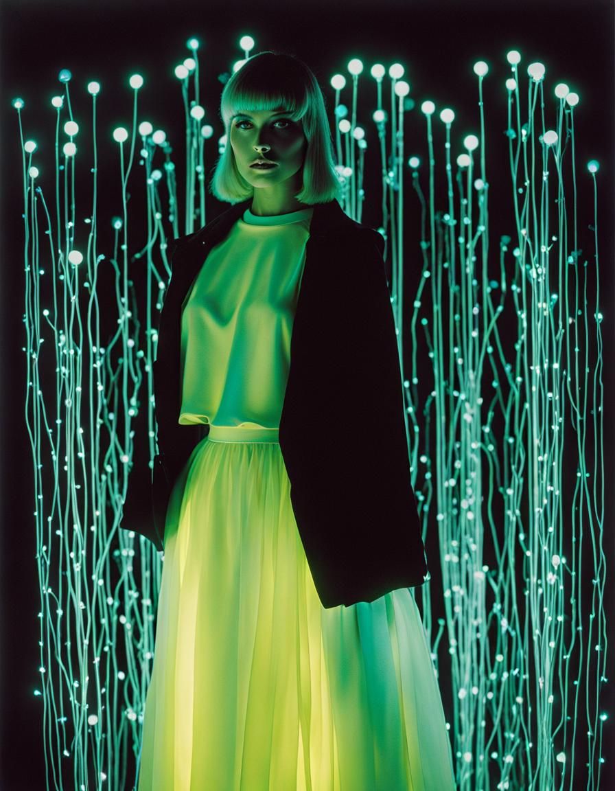 Bioluminescent Fashion-Punk Model in Risograph Print