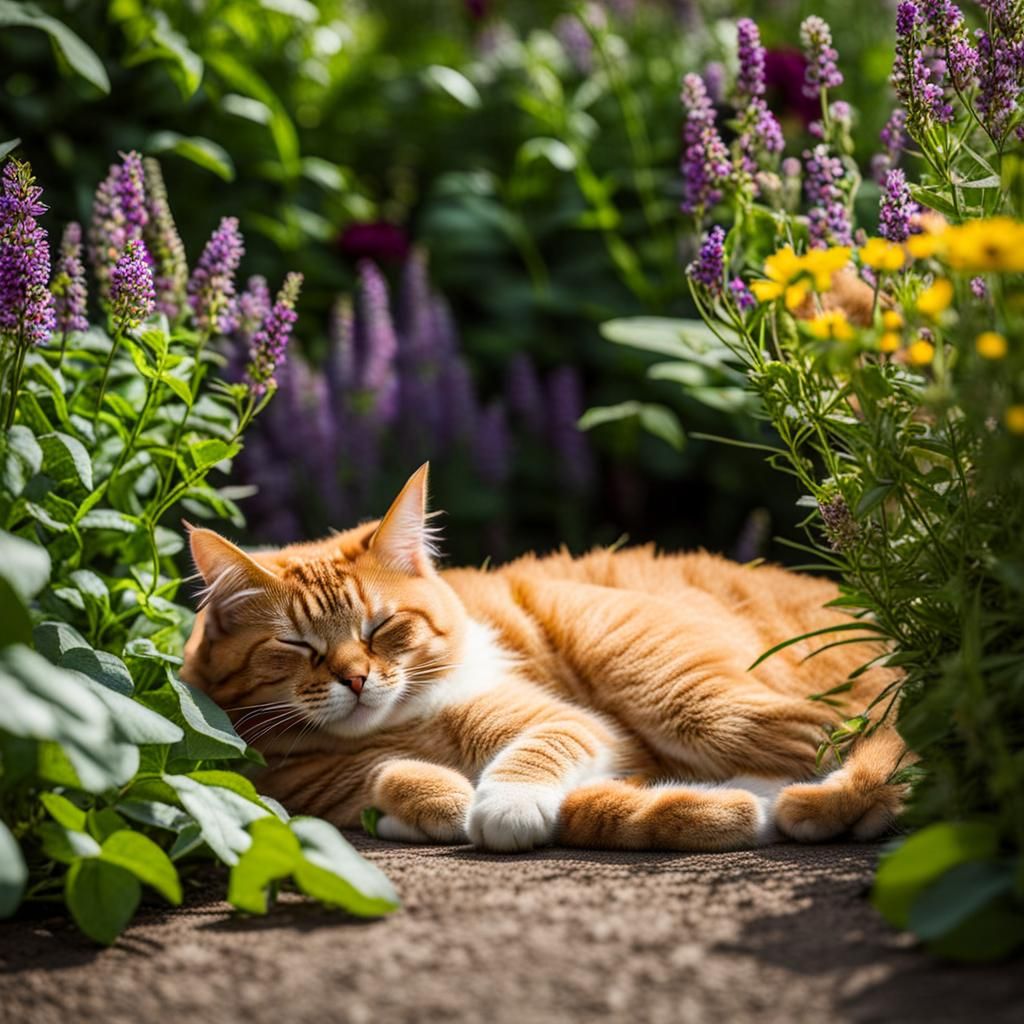 Cat Nap in a Sunny Garden