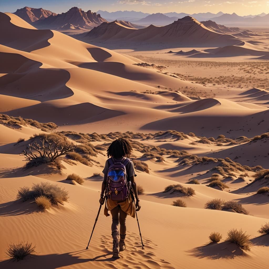 Young Girl's Desert Journey: Fantasy Concept Art