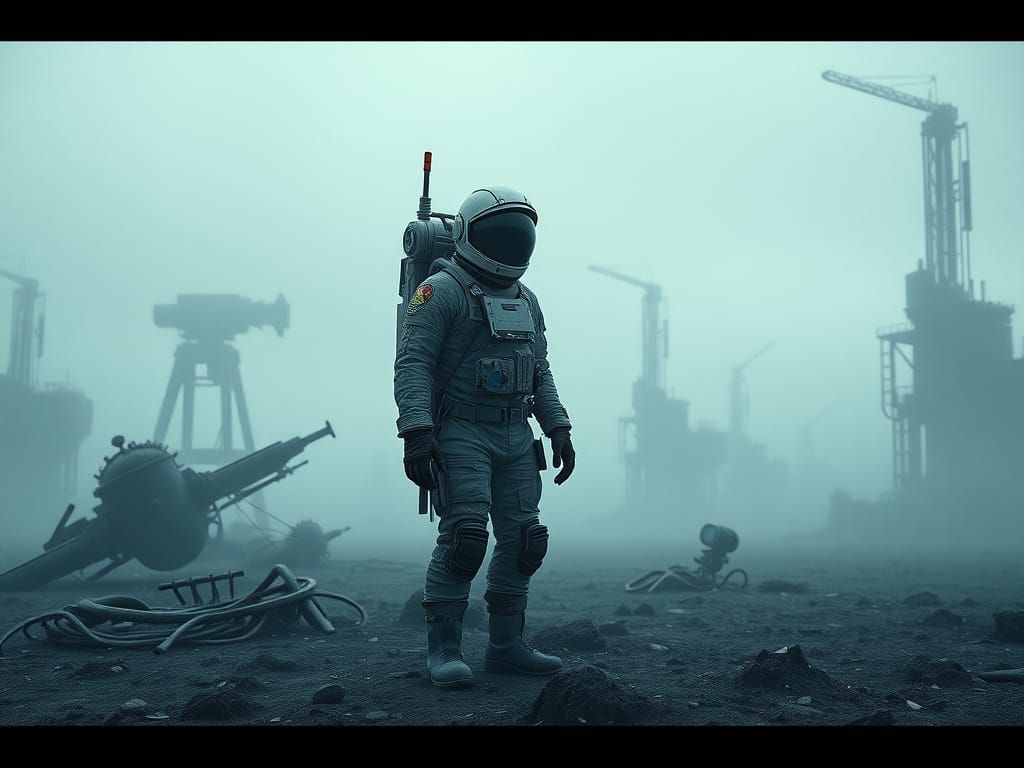 Lonely Cosmonaut on Desolate Planet in Cinematic Style