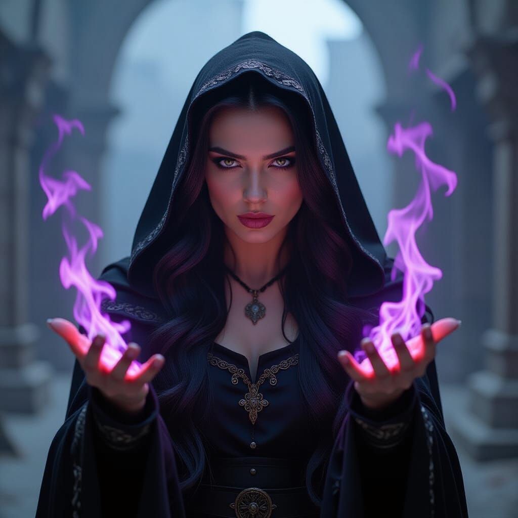 Female Warlock Conjuring Fiery Magic