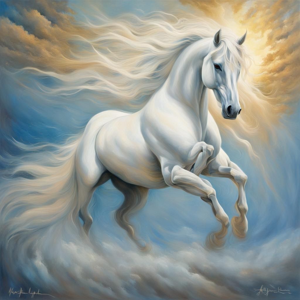 Equestrian Knight on White Horse in Celestial Landscape