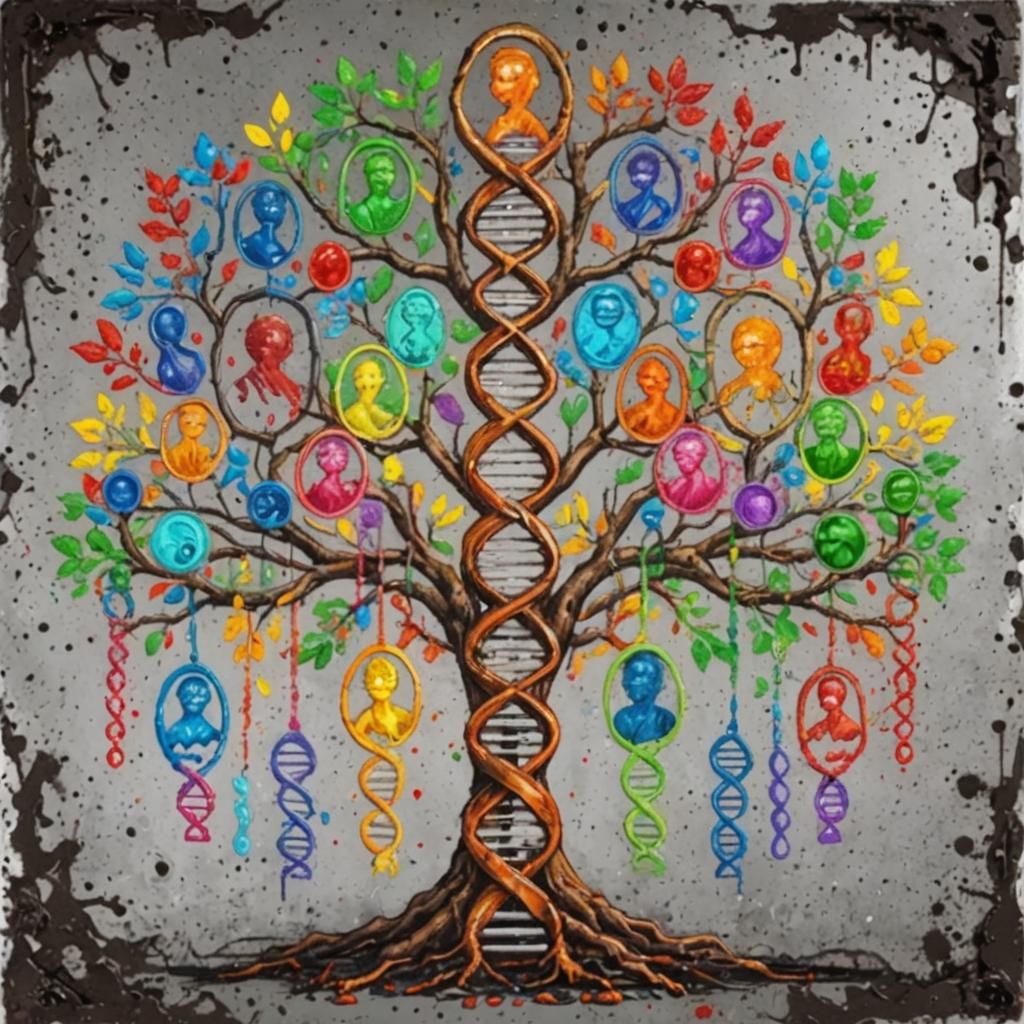 Colorful DNA Tree in Graffiti Art Style