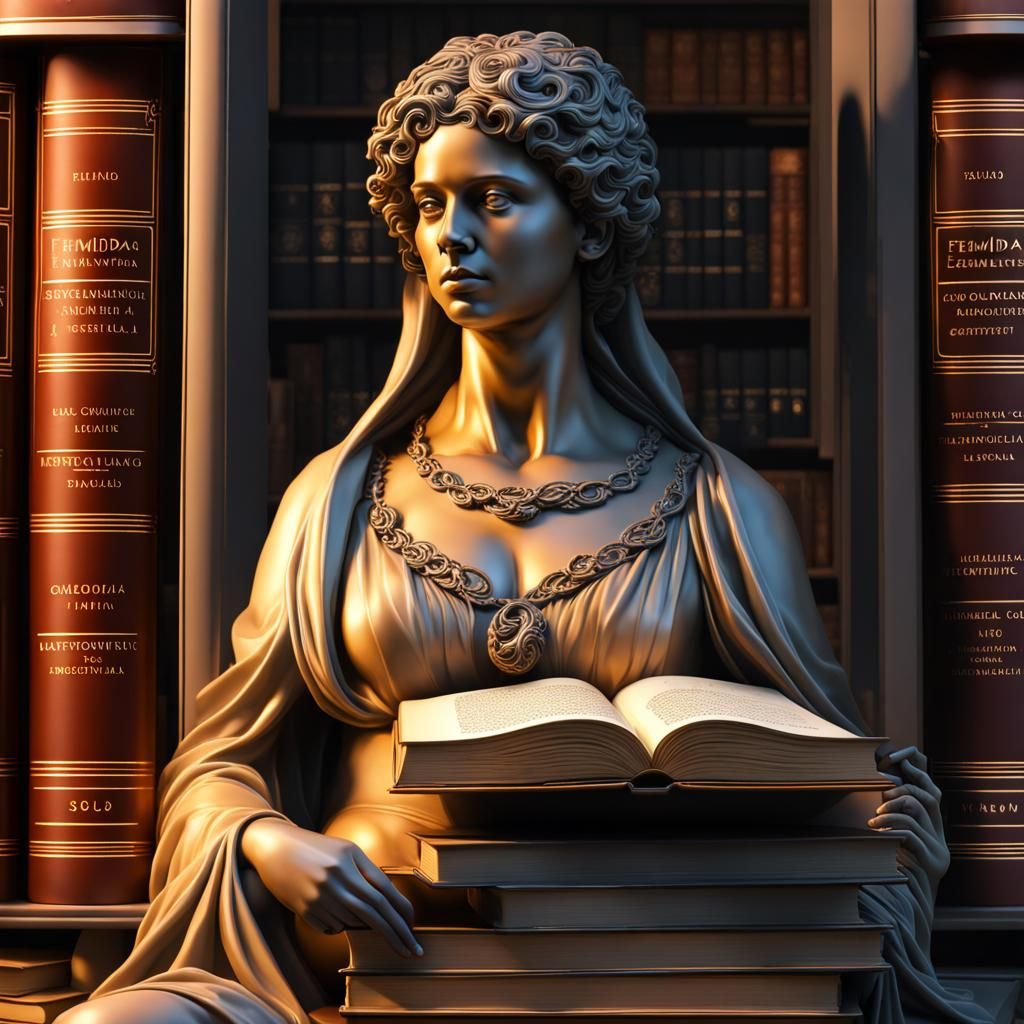 Femida Statue in Library: Hyperdetailed Legal Art