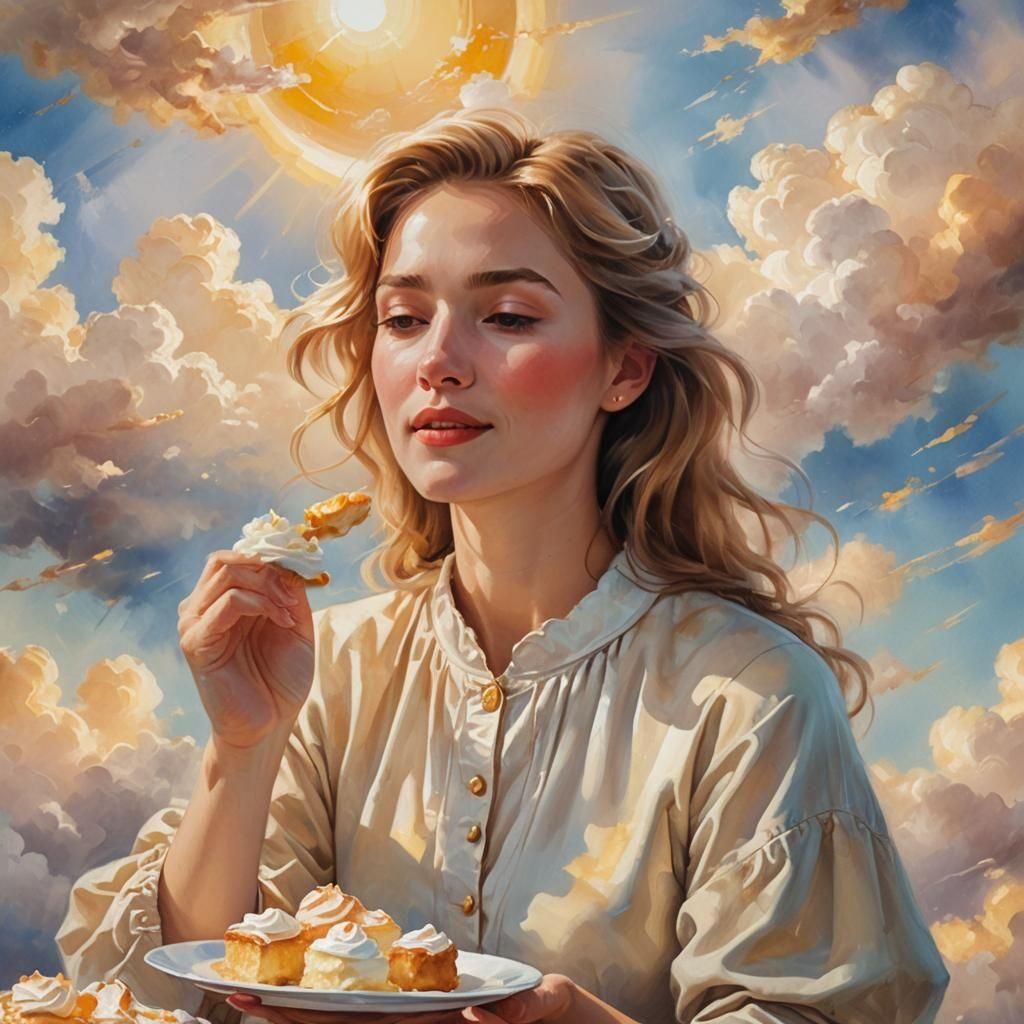 Lady in Heaven Enjoys Chocolate Dessert