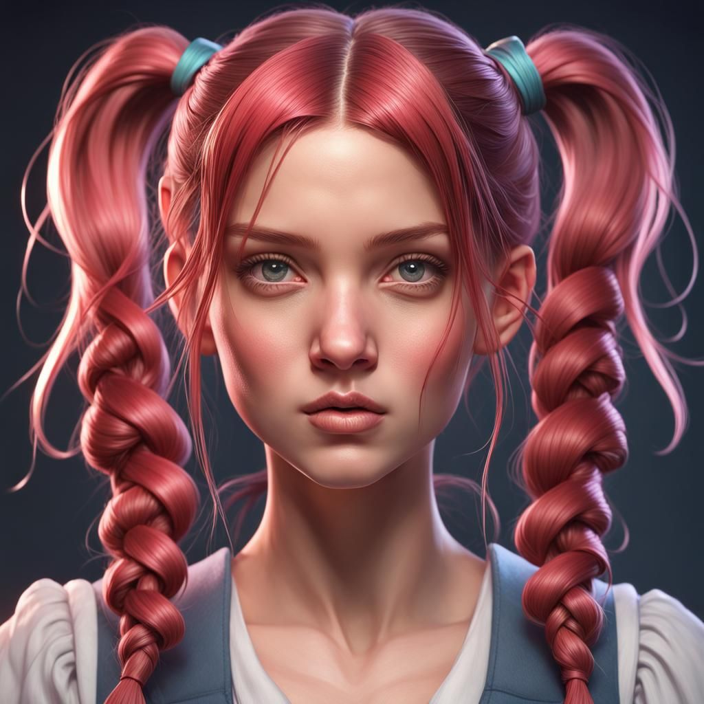 Detailed Portrait of Girl with Pigtails