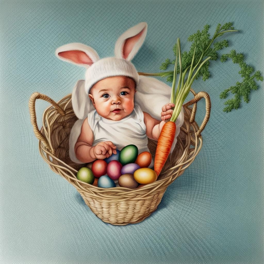 Hyperrealistic Watercolour: Baby with Bunny Ears