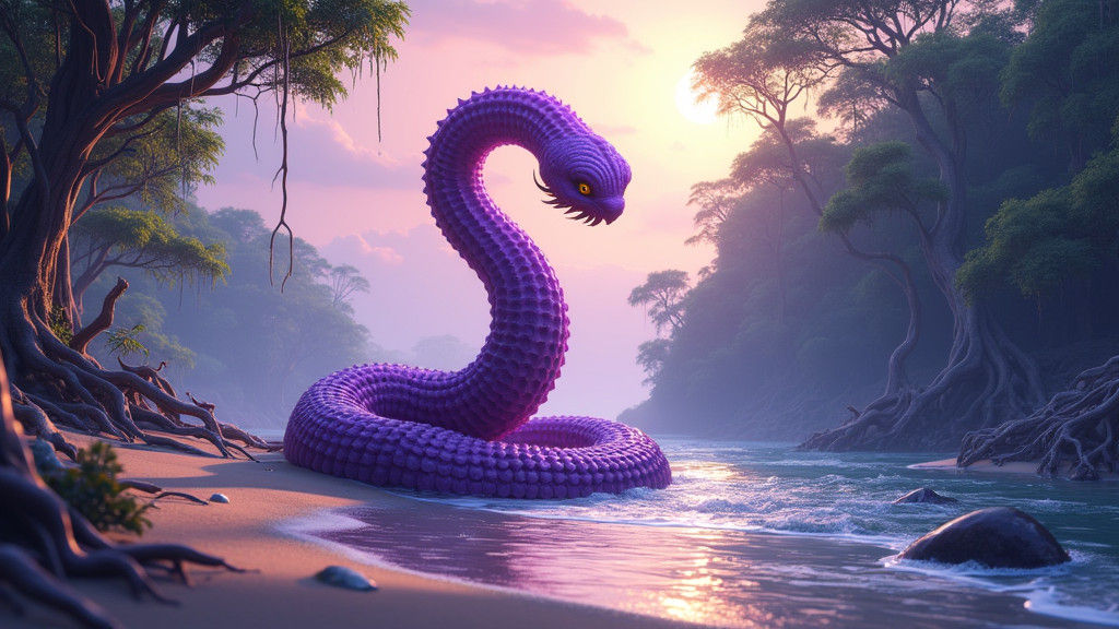 Majestic Purple Worm Emerges from Sandpit in Disney Style