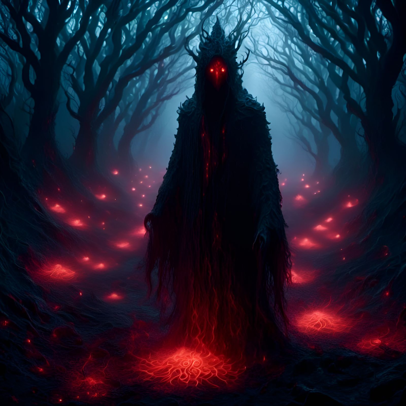 Eerie Mud Monster in Dark Environment with Glowing Runes