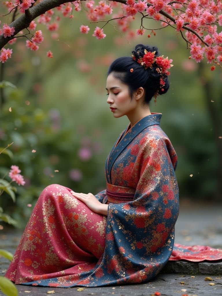 Gothic Romantic Geisha in Baroque Garden
