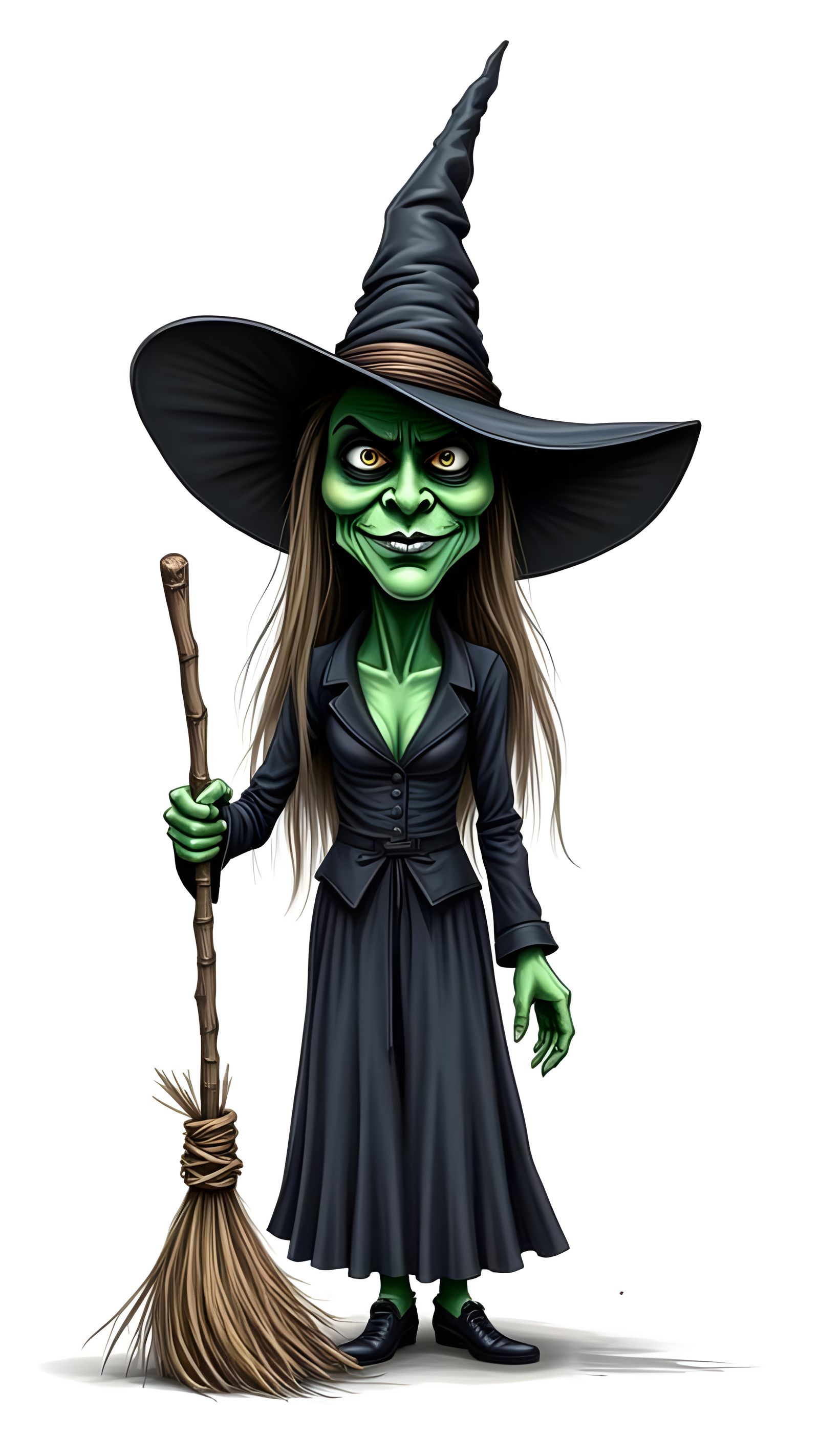 Wicked Witch Caricature with Straw Broom