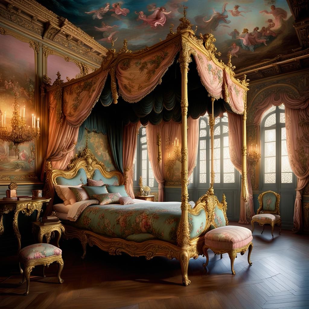 Bedroom with rococo paintings