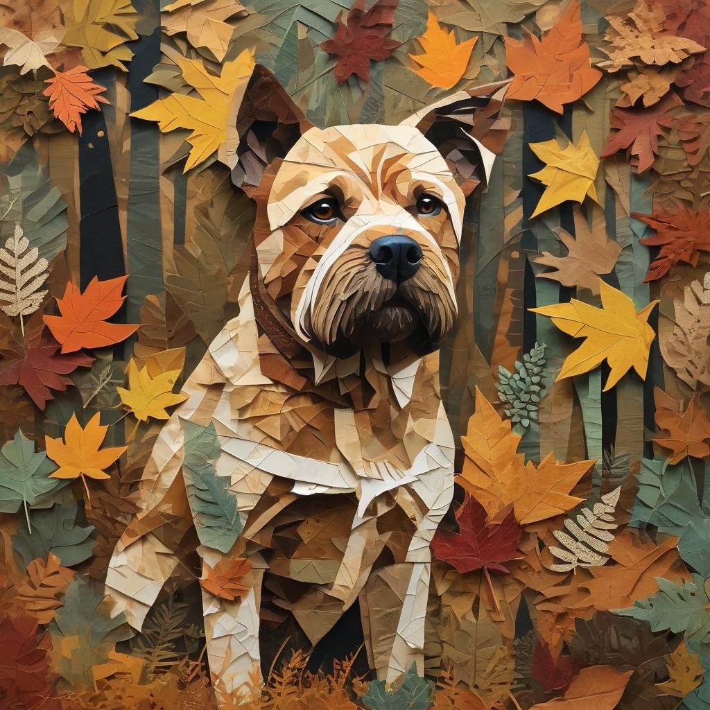 a dog portait made in paper collage