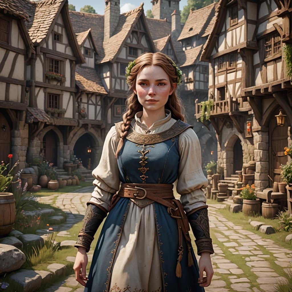 Medieval Villager: Detailed Fantasy Matte Painting