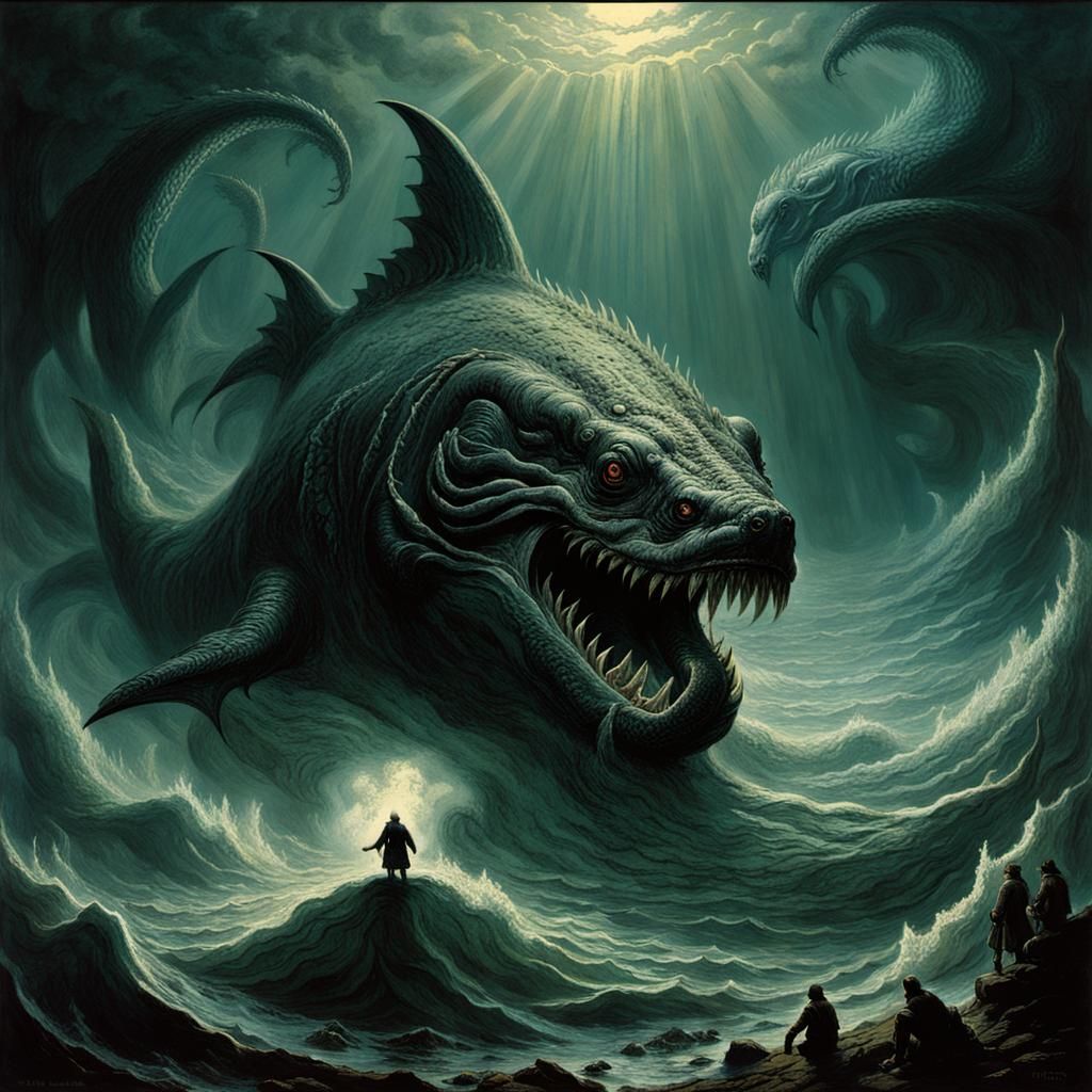 Horrific Leviathan in Engraving Style