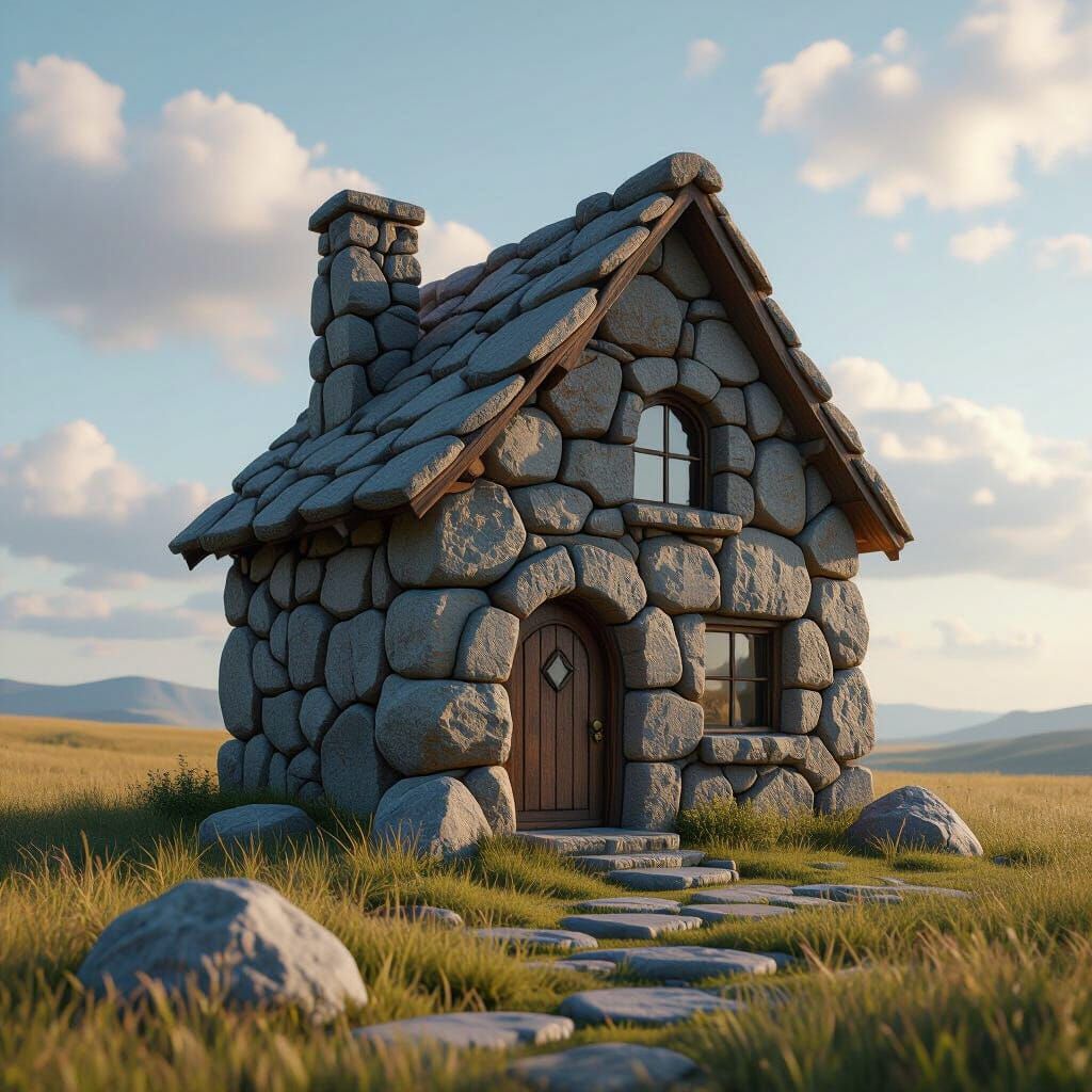 Boulder House in Open Field: Fantastical Matte Painting