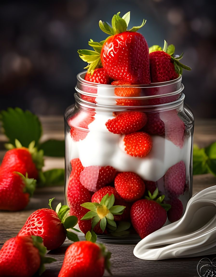Ripe Strawberries with Cream: Hyperdetailed CGI Render