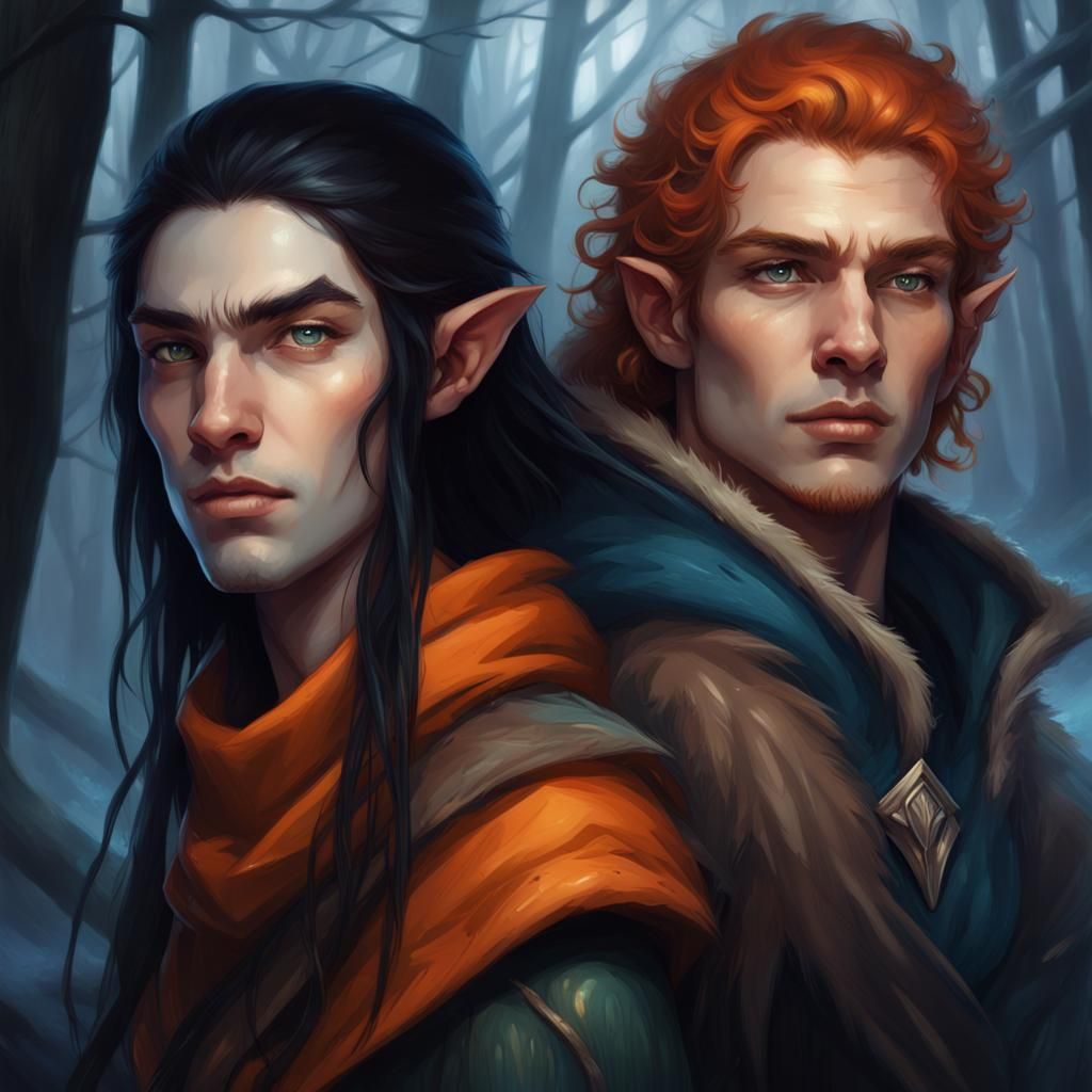 Elven Wizard and Druid in Dark Woods