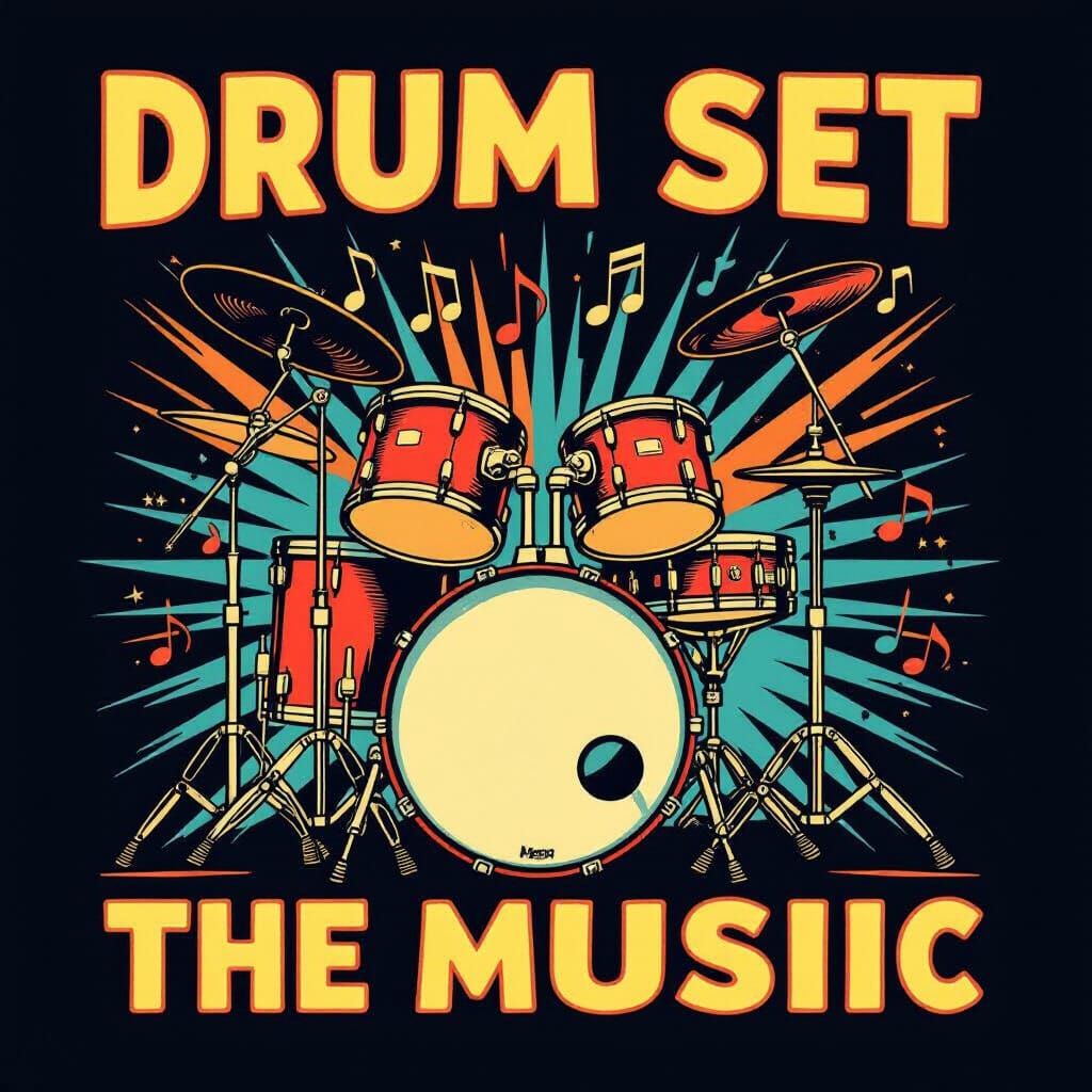Drum Set & Music Notes T-Shirt Design