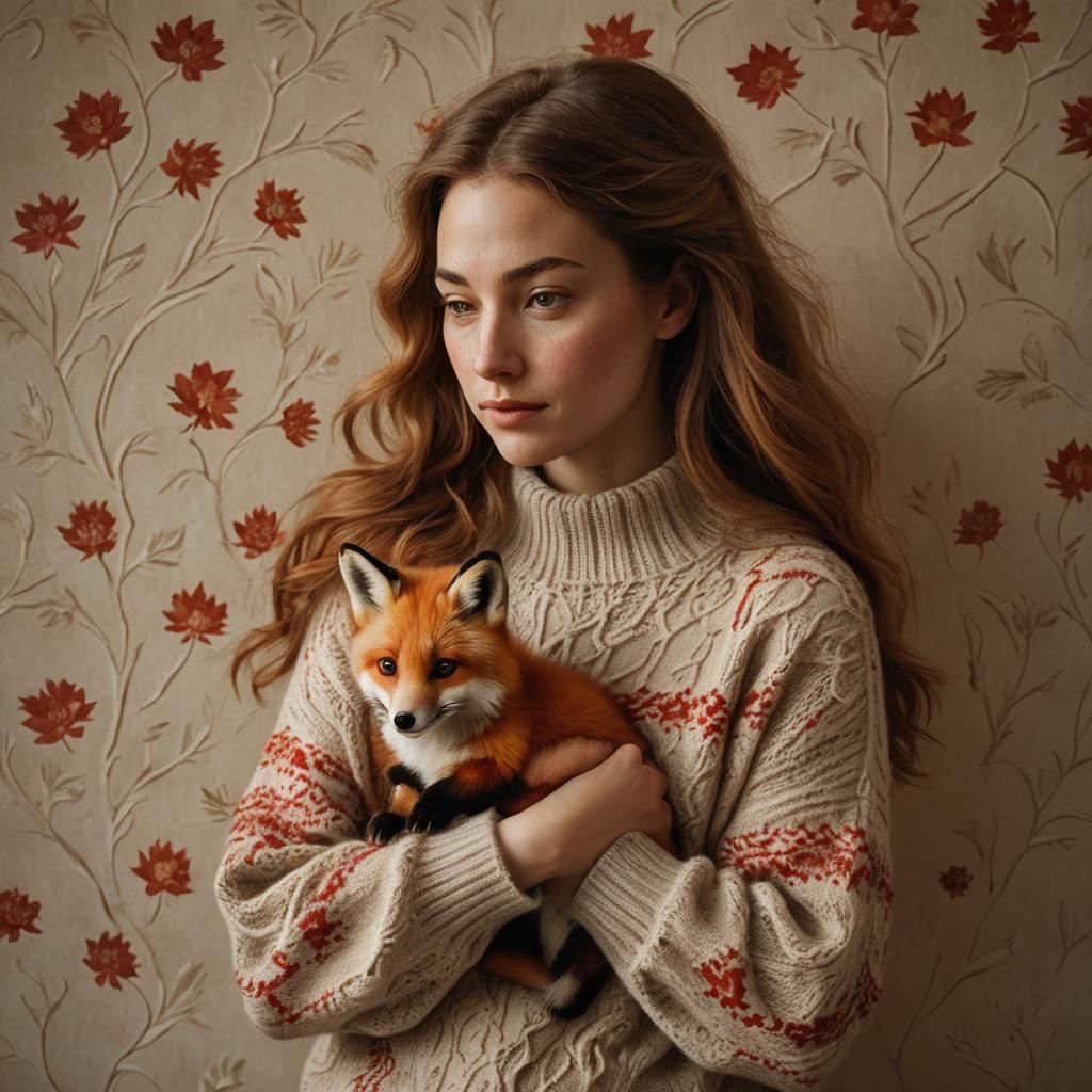 Girl and Fox in Cozy Room: Leibovitz-Inspired Photo
