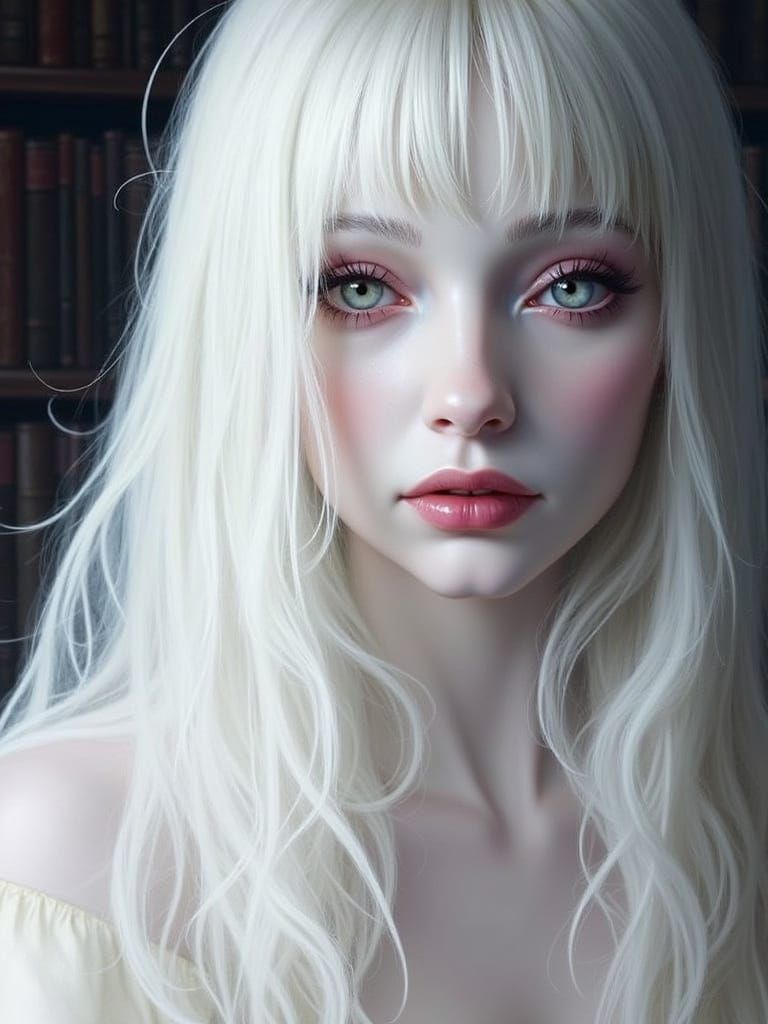 Ethereal Ghost in Moonlit Gothic Library