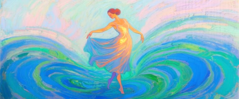 Dreamlike Impressionist Artwork of a Dancing Woman