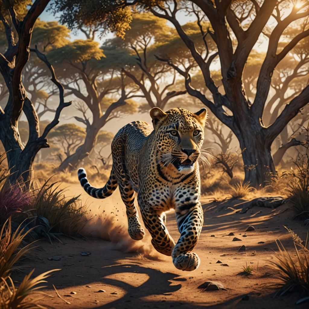 Golden Leopard Roams Africa's Savannah