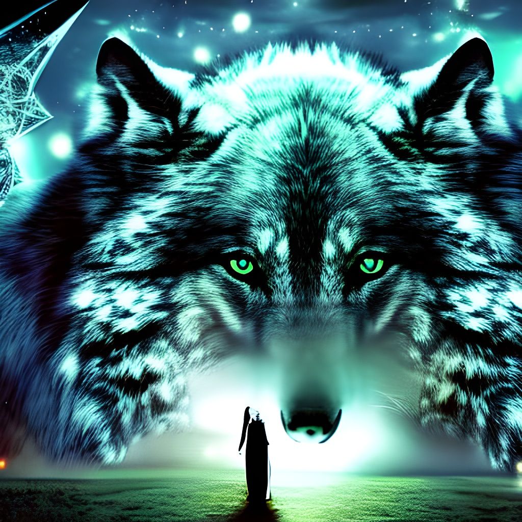 Fantastical Wolf and Unicorn in Digital Art Style