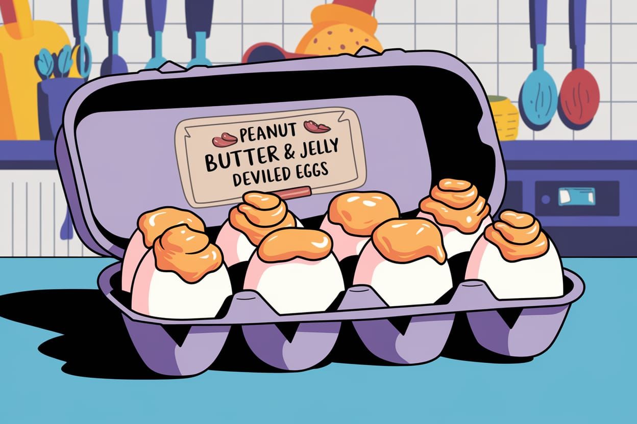 Humorous Illustration of Peanut Butter & Jelly Deviled Eggs