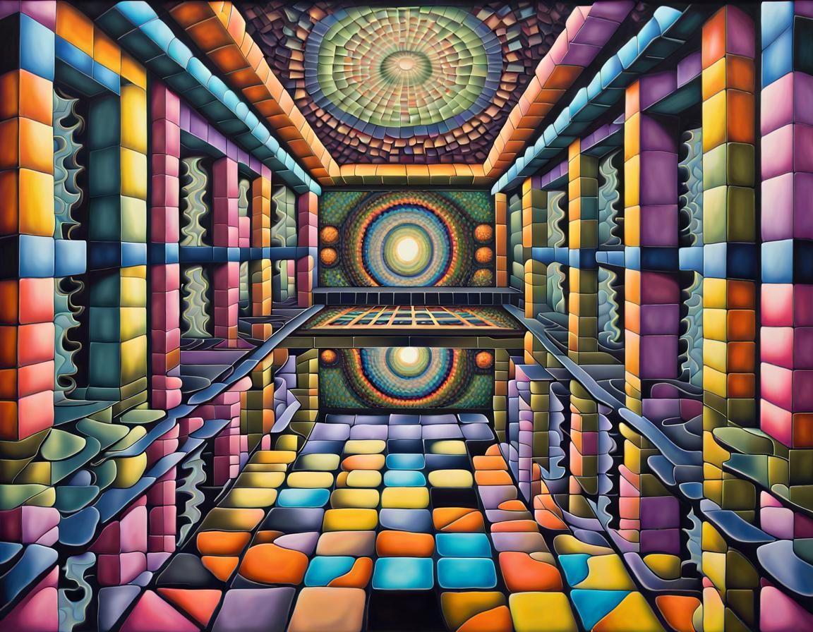 Fantastical Mosaic Optical Illusion in Contrasting Colors