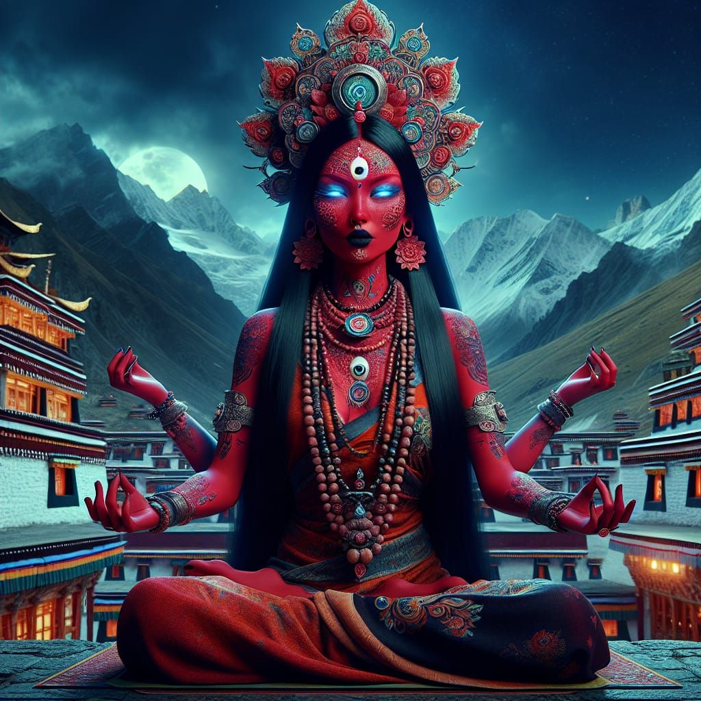 Red Tara: Buddhist Goddess in Digital Matte Painting