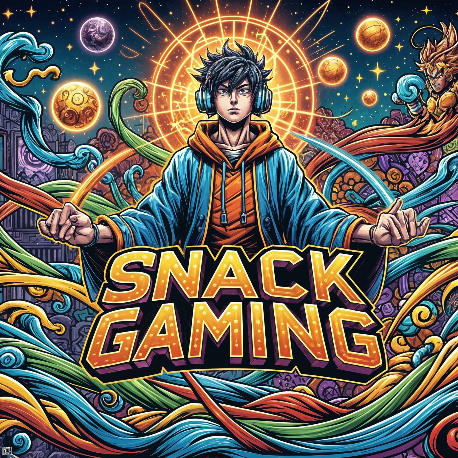 Vibrant Graffiti Gaming Logo with Neon Number