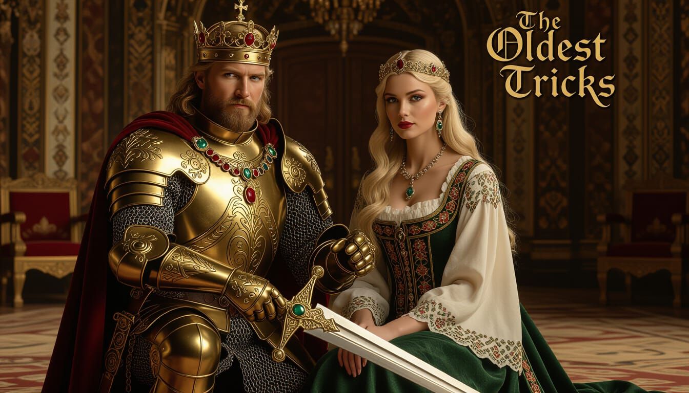 Medieval King and Nordic Woman in Baroque Ballroom