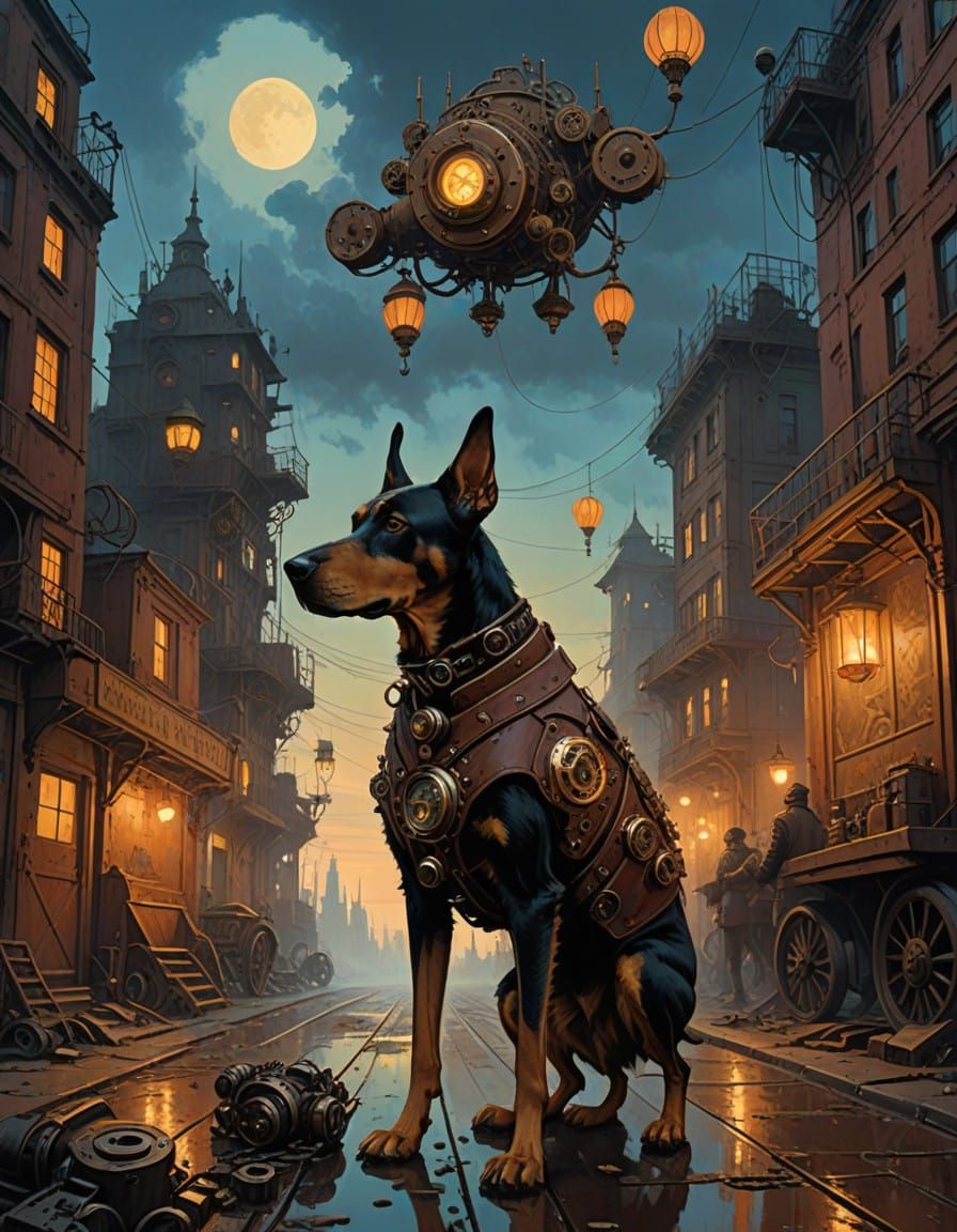 Steampunk Dog and Santa Claus in Elegant Gearwork