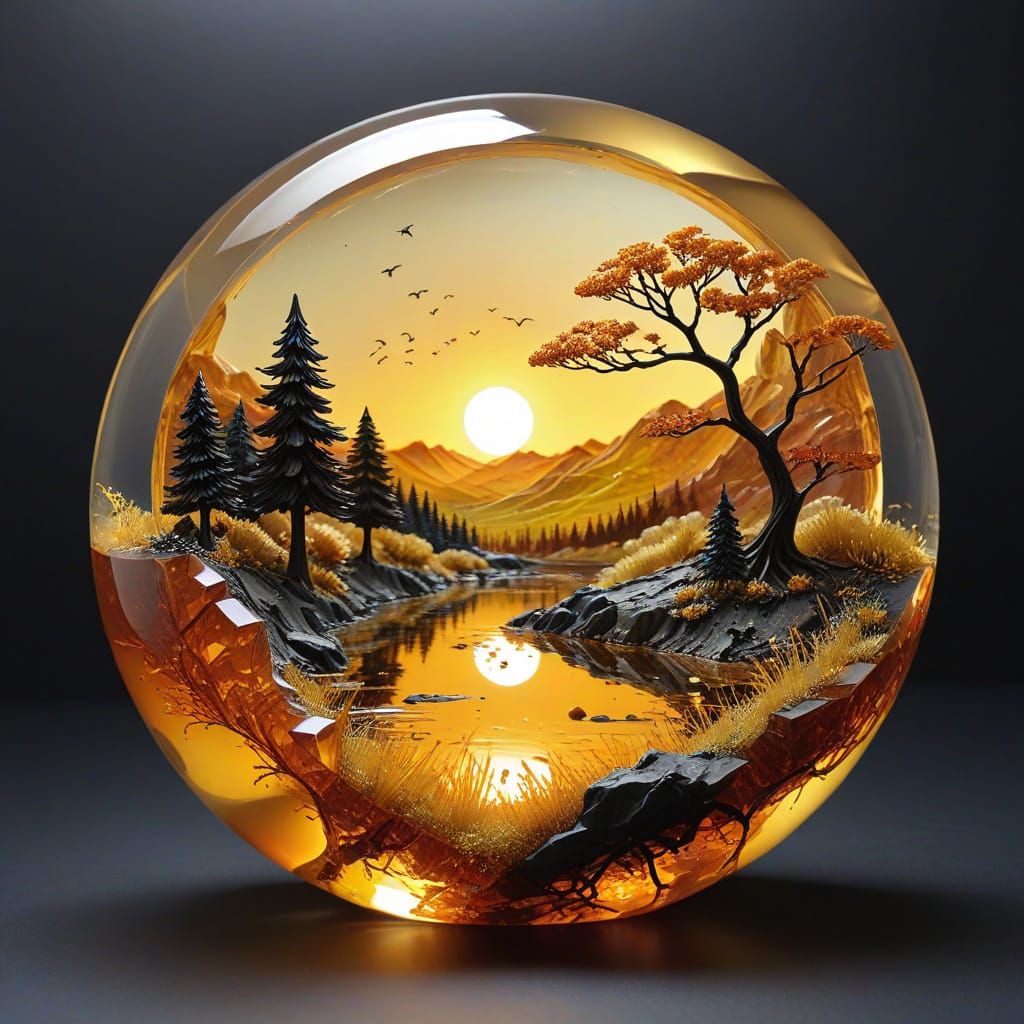 Resin Cast Landscape Captured in Amber