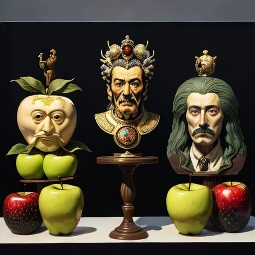 Surreal Apple Sculpture in Museum Display