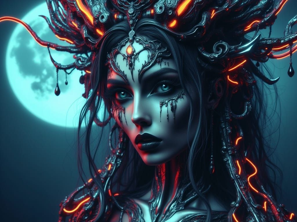 Surreal Vampire Portrait in Neon-Lit Cyberpunk Style